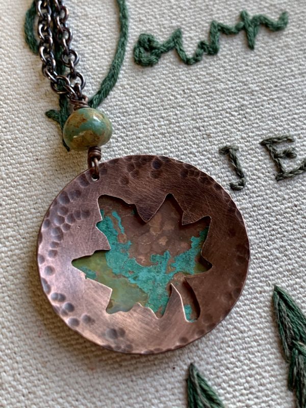 Copper patina maple leaf necklace scaled
