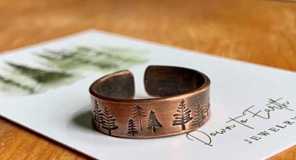 Copper tiny trees ring scaled