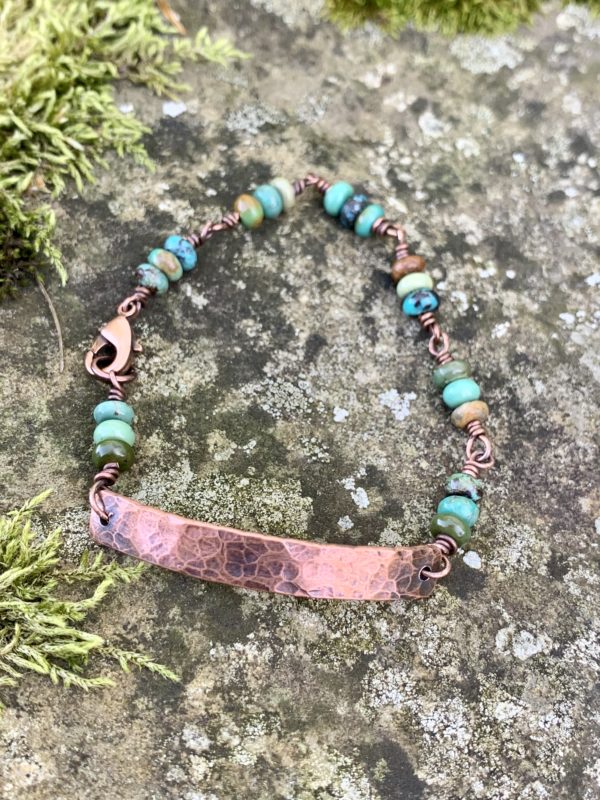 Hammered copper and turquoise bracelet scaled