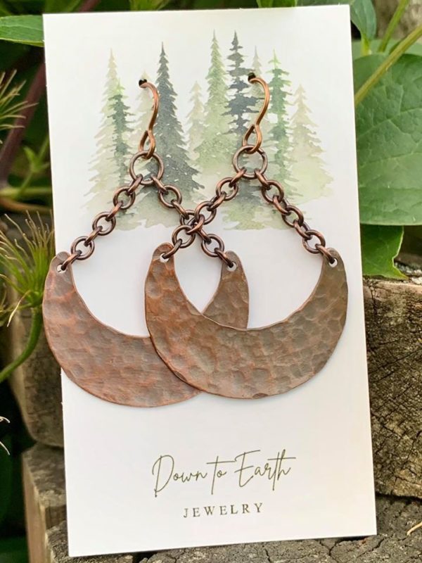 Hammered copper crescent earrings