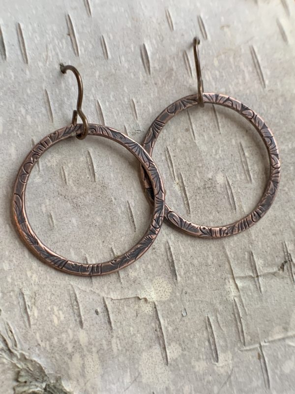 Stamped copper hoop earrings scaled