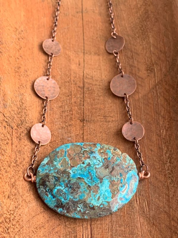 Copper and mushroom agate slab necklace