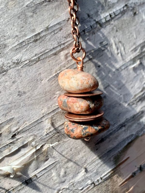 Lake erie beach stone cairn necklace closeup