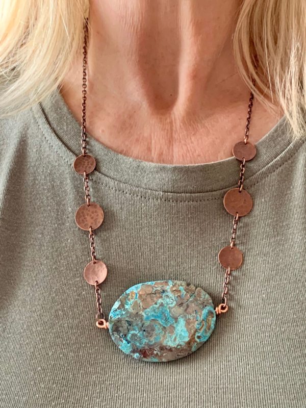 copper and mushroom agate slab necklace actual