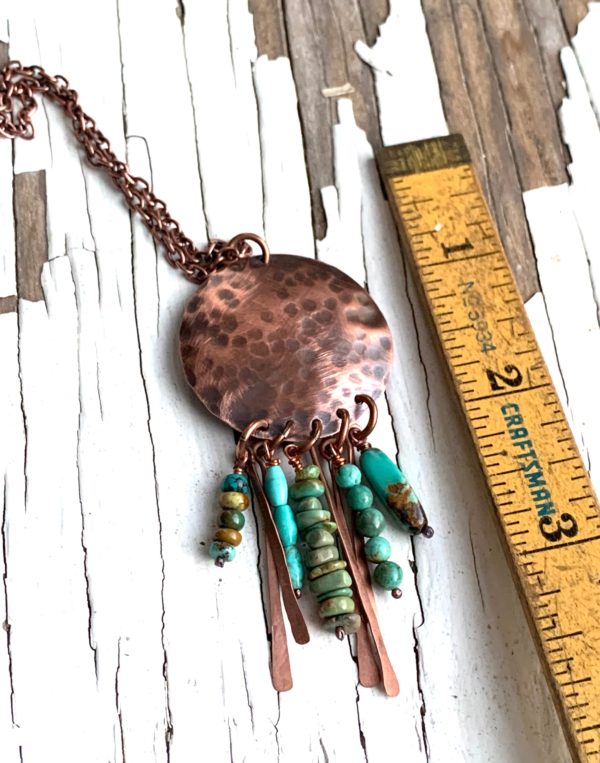 Copper and turquoise fringe necklace scaled