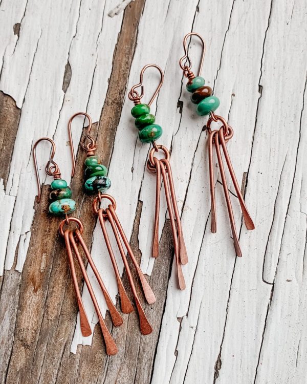 turquoise and copper fringe earrings