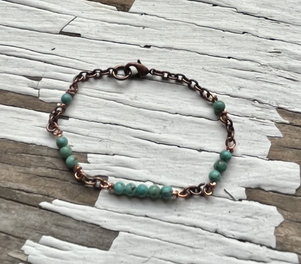 Copper and tiny turquoise bracelet