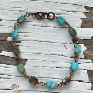 Copper and turquoise cube bracelet