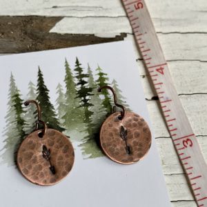 copper textured feather earrings