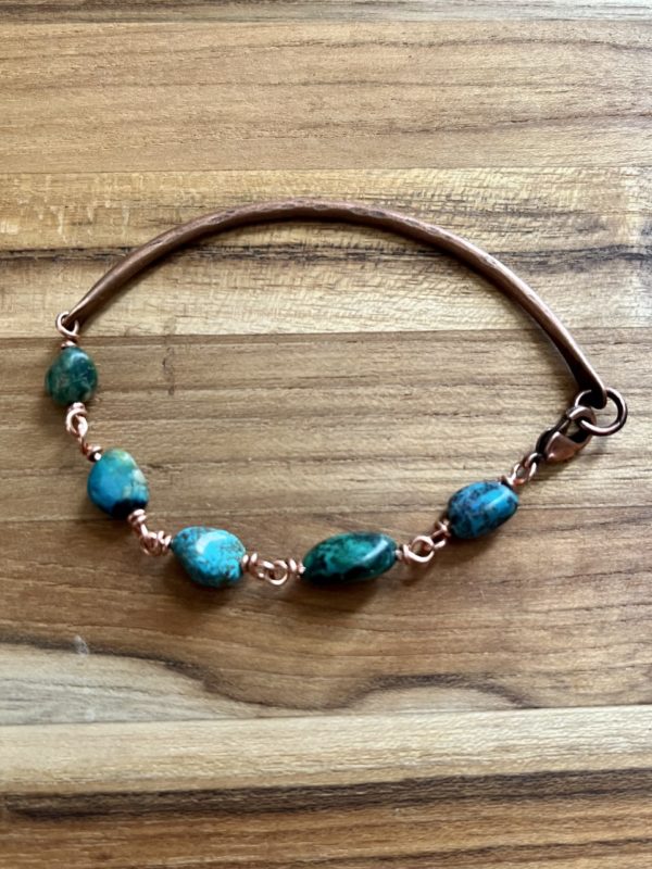 copper and chrysocolla half bangle bracelet