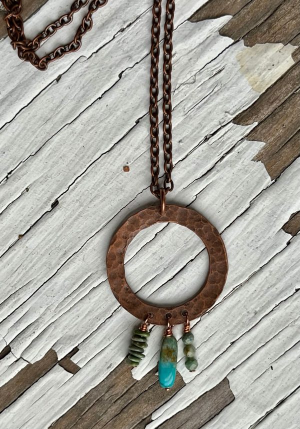 Copper textured washer and turquoise necklace scaled