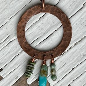 Copper textured washer and turquoise necklace pendant