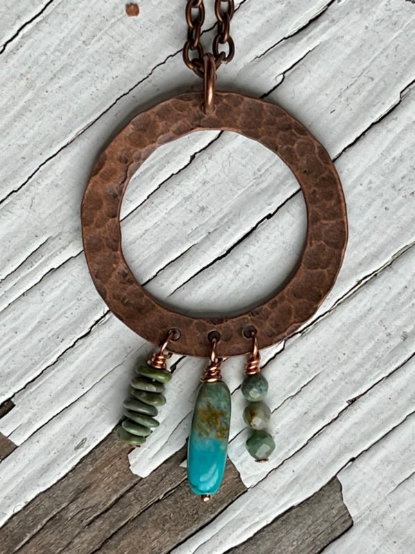 Copper textured washer and turquoise necklace pendant scaled