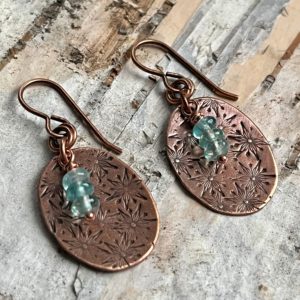 Starburst Copper and Green Apatite Oval Earrings