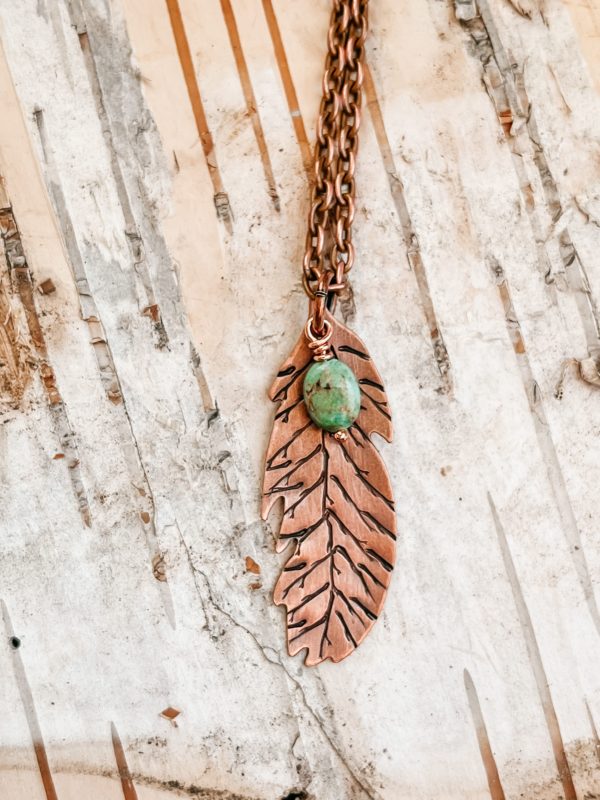 copper and turquoise feather necklace scaled