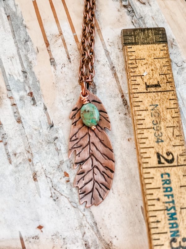 copper and turquoise feather necklace size scaled