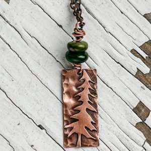 turquoise and copper whispering pine tree necklace