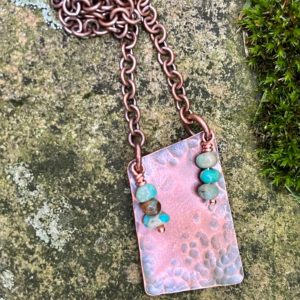 Turquoise and hammered copper necklace