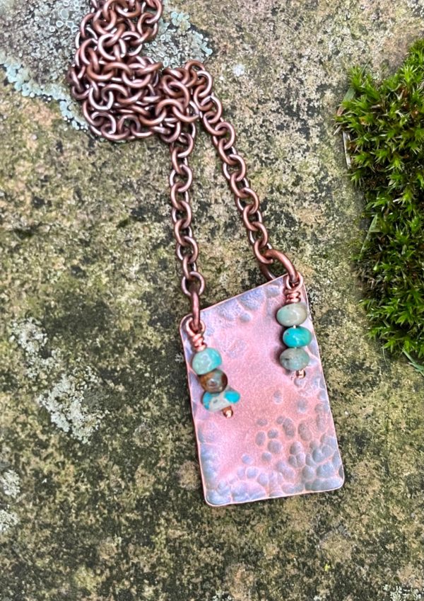 Turquoise and hammered copper necklace scaled