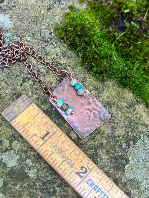 Turquoise and hammered copper necklace size scaled
