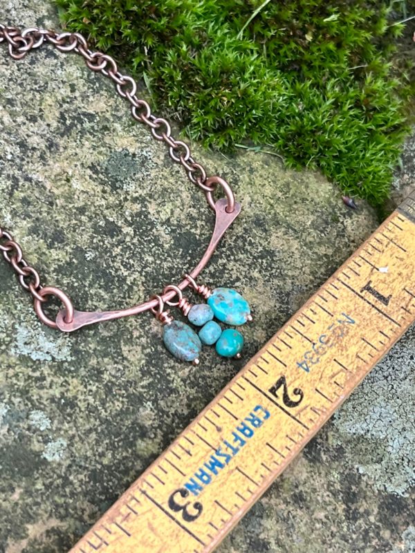 copper and turquoise curved wire necklace size scaled
