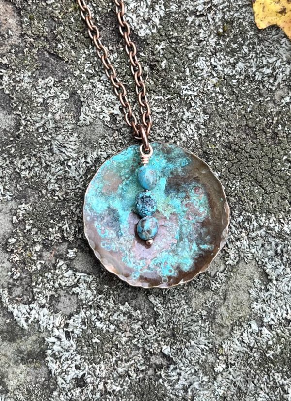 Turquoise blue patinaed copper and turquoise necklace