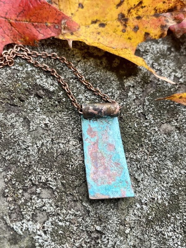 Turquoise blue patinaed copper necklace scaled